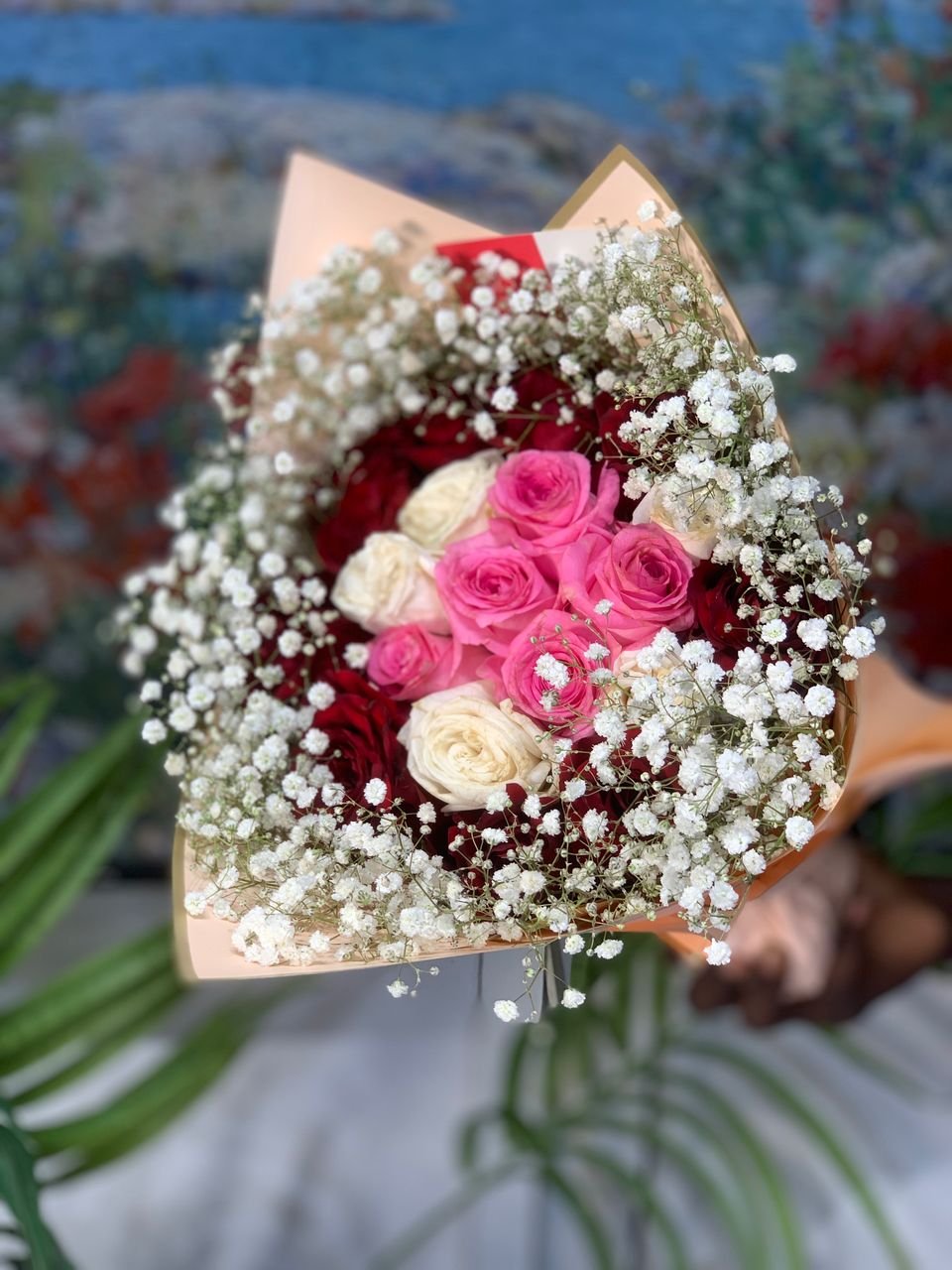 birthday bliss – mixed roses and gypso birthday bliss – mixed roses and gypso