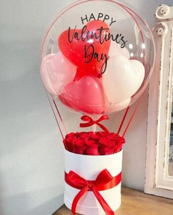 Roses & chocolates with balloons gift set - order and send for 74 $ with  same day delivery - MyGlobalFlowers