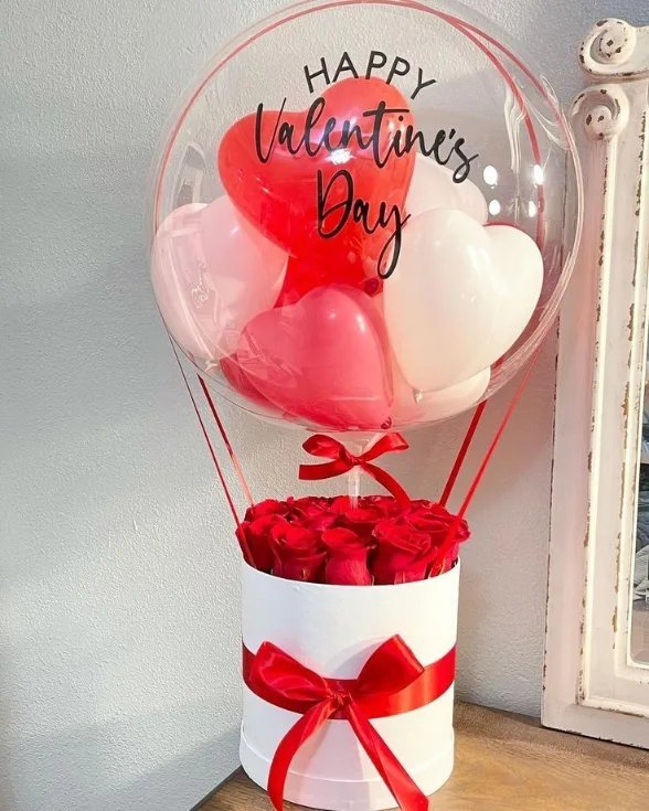 Happy Valentine's Day Flowers and Balloon Box