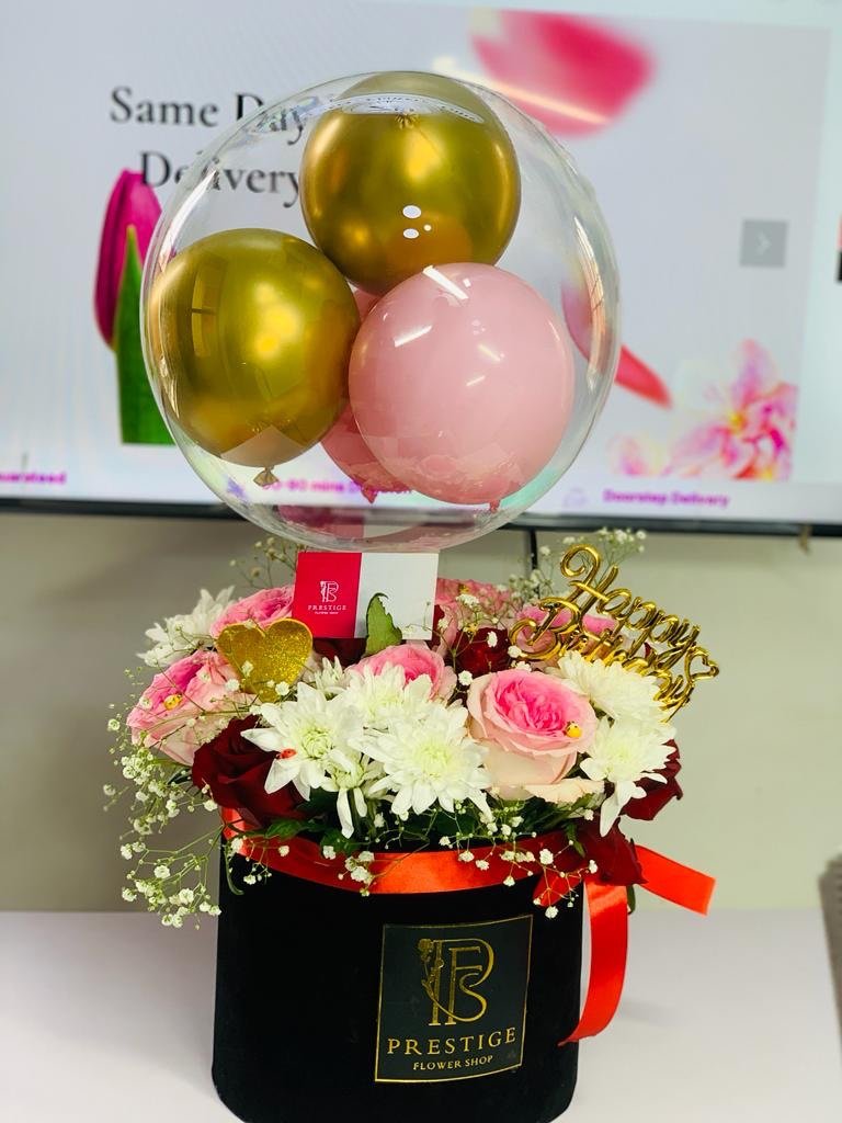 Mixed Flowers and Balloon Box
