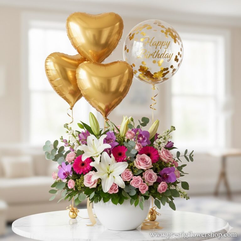 A large hand-tied bouquet of pink peonies and white hydrangeas Same-day flower delivery in Lagos.