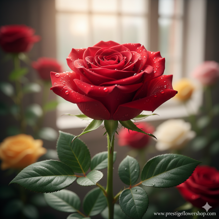 Buying Flowers in Lagos Close-up of fresh, dew-kissed red rose petals showcasing the high quality of flowers from Prestige Flower Shop