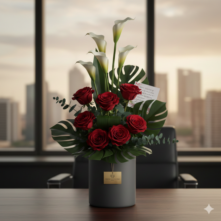 A premium arrangement of deep red roses from Prestige Flower Shop, perfect for Valentine's gifts ideas for him in Lagos.