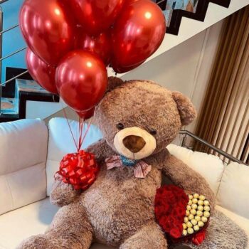 Life-Size Teddy Bear & Roses Chocolate Balloon Gift | Prestige Flowershop