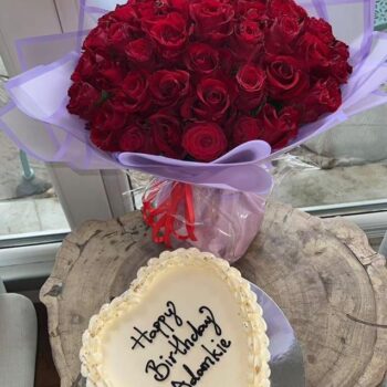50 Red Roses & Heart Cake Delivery in Lagos